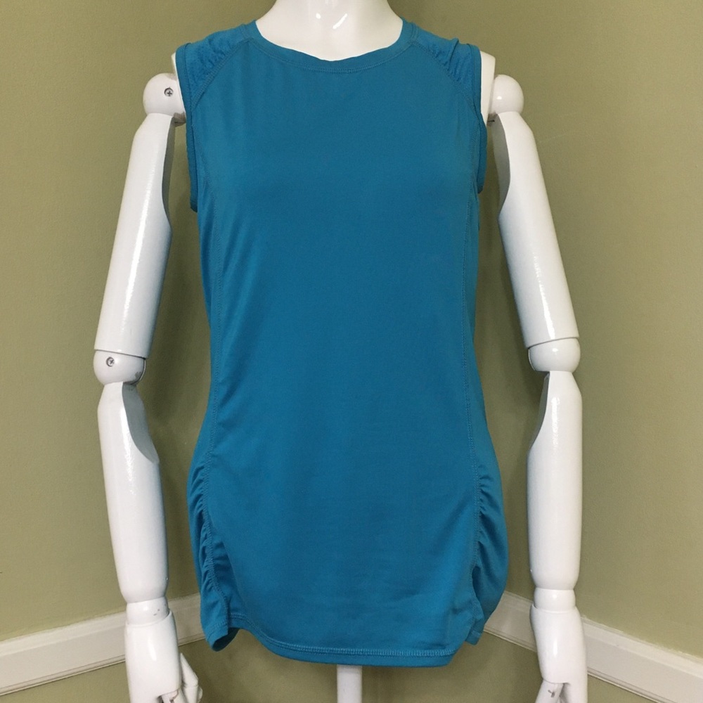 Athleta Crew Neck Ruching Mesh, Zip Pocket, sz S